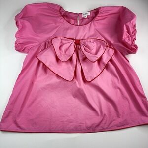 Anniewear Pink Top Puff Sleeves Pink Bow Women's  100% Cotton Size Medium